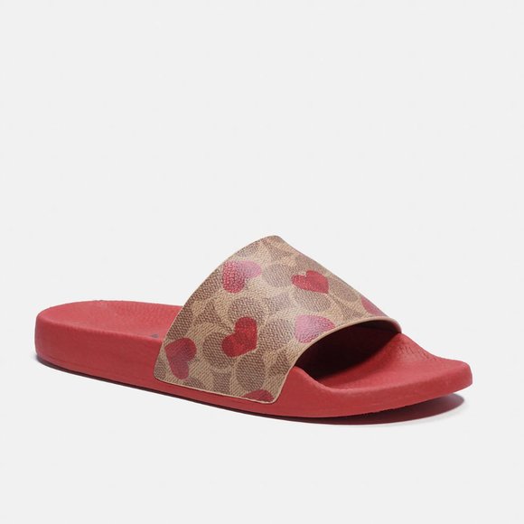 🥰 Coach Udele Sport Slide With Heart Print  Electric Red 6 10 - Picture 2 of 11